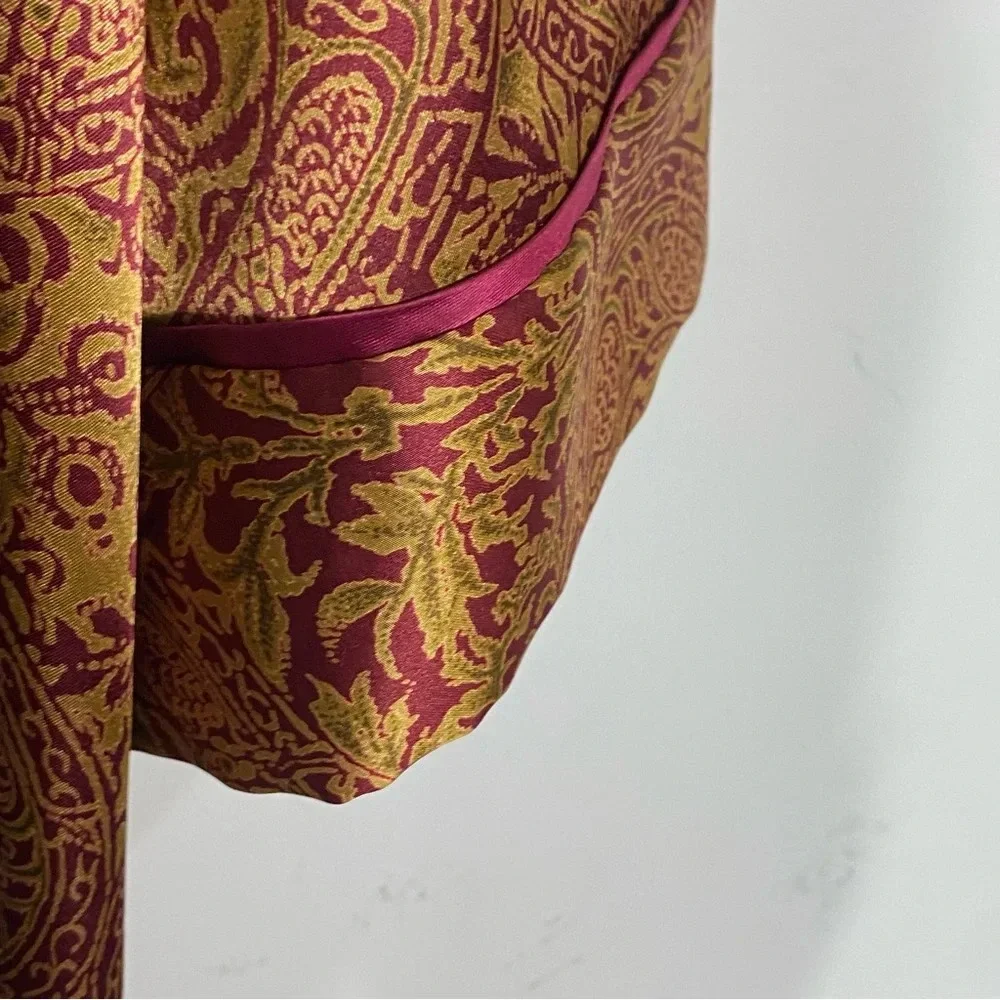Vintage Natori Satin Paisley Printed 3/4 Sleeve Zip Front Kaftan Robe